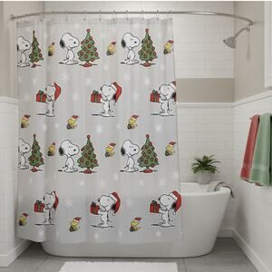Peanuts Snoopy Woodstock Christmas Shower Curtain 72x72 Holiday Bathroom Decor